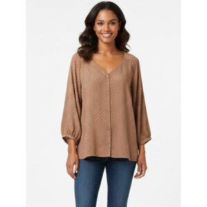 Reitmans plus size 2X light brown with black polka dots 3/4 sleeves blou…